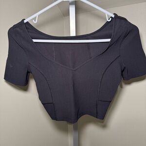 Lululemon Ribbed Contoured V-Neck Yoga Short Sleeve Shirt Black‎ Women’s size 2